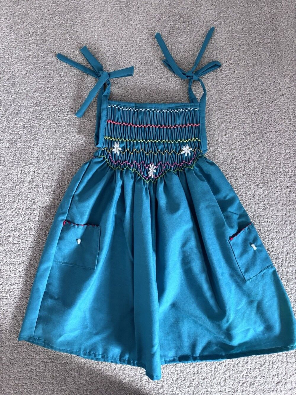 Girls Smocked Dress Nicaraguan Handmade Embroidered Flowers Colorful Boho 2T